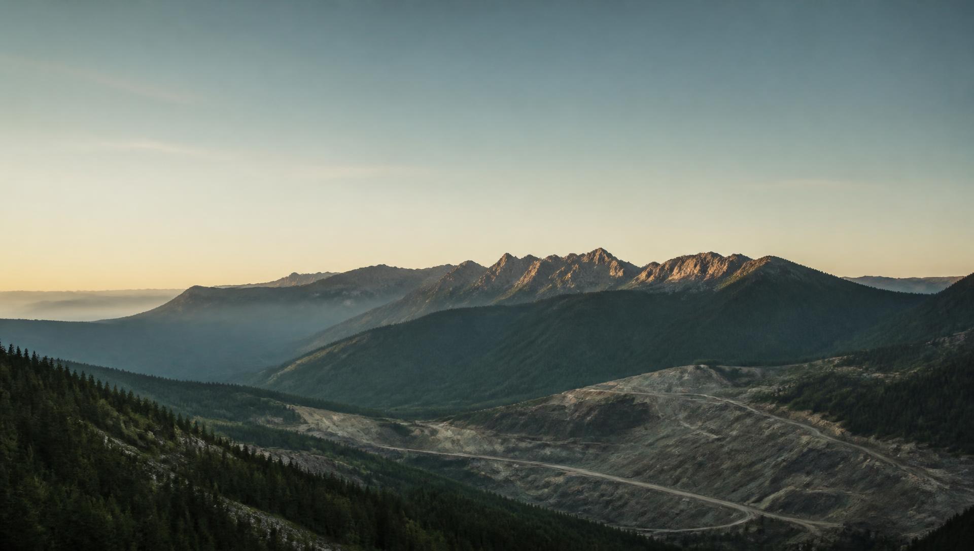 Mountain range at dawn in a mining region